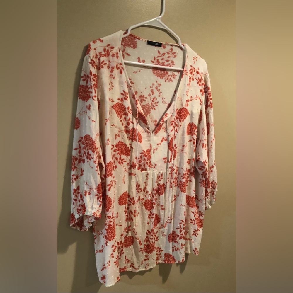 Orange and cream blouse. Size 2X. - Picture 3 of 10